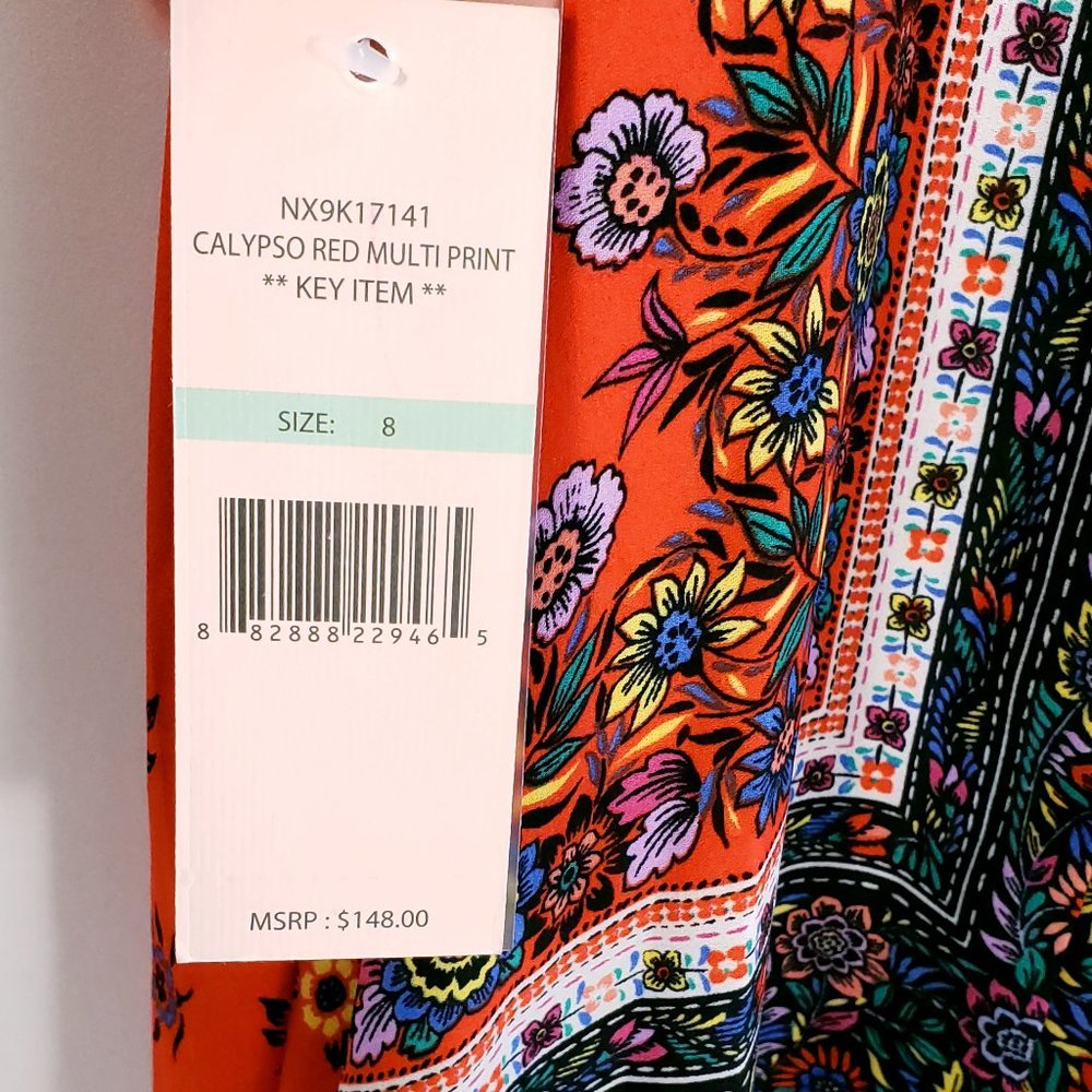 Nanette Lepore Maxi Dress Women's 8 Calypso Red Multi Print Boho Asymmetrical - Picture 5 of 8